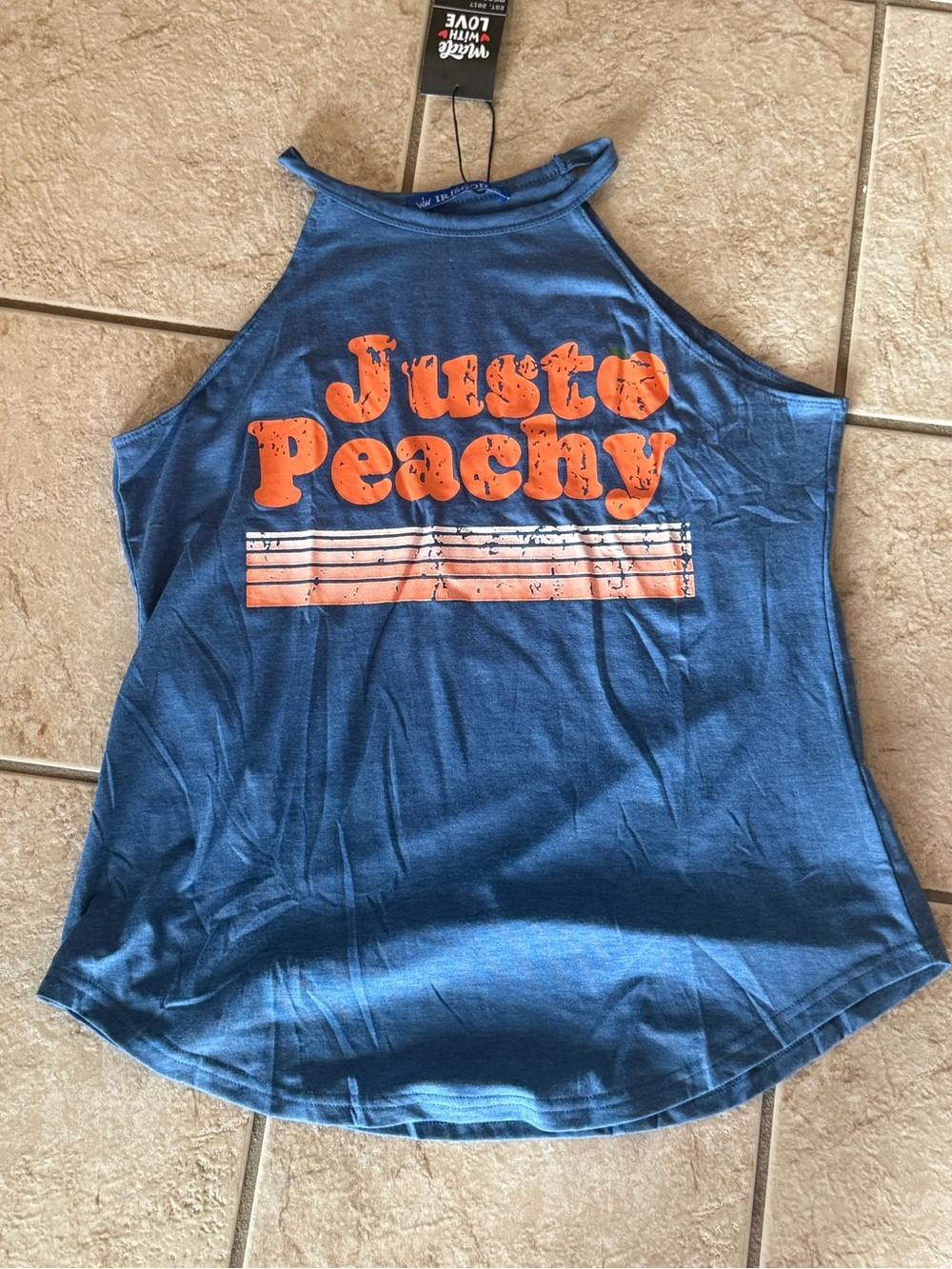 Just Peachy Blue Graphic Halter Tank Top Size L